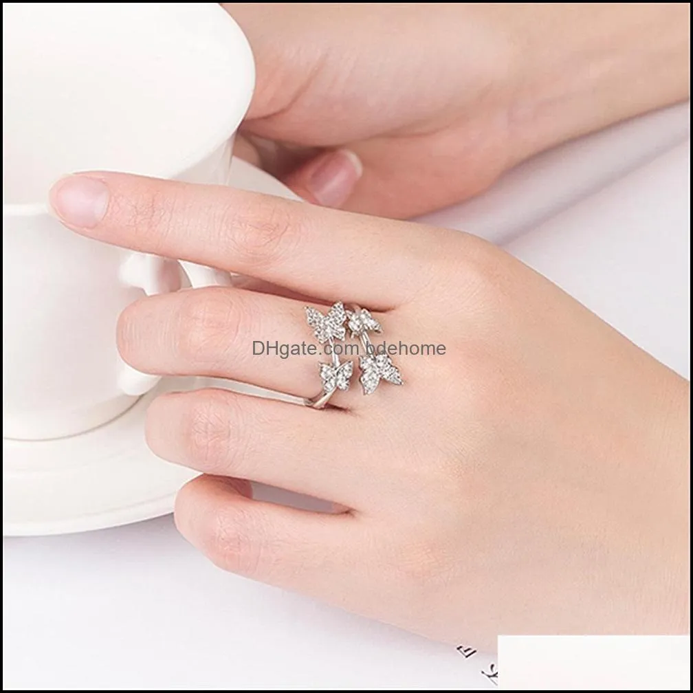 luxury butterfly open adjustable rings for women  wedding rings rose gold fashion finger ring female engagement ring