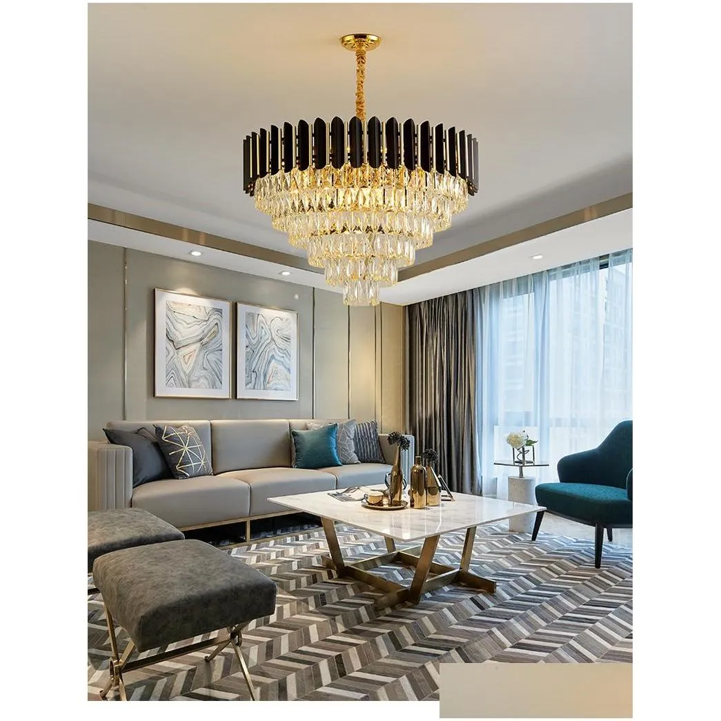 luxury k9 crystal chandeliers for living room bedroom black metal led indoor lighting house decoration