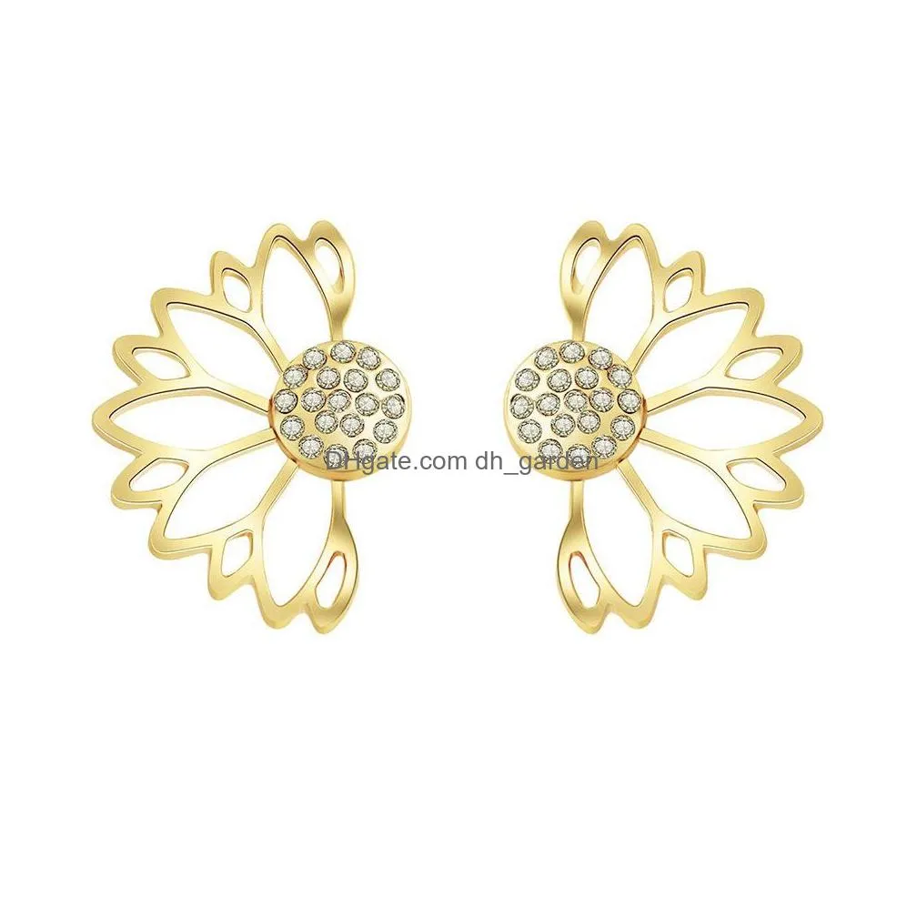 hot selling diamond inlaid alloy stud earrings in europe and america hollowed out lotus leaves full of drill back hanging earrings
