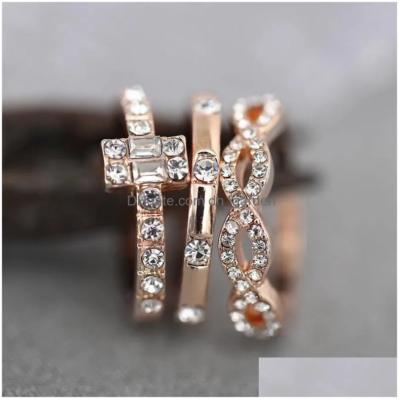 cr jewelry retro flower infinite knuckle rings for women vintage geometric pattern crystal rings set party bohemian jewelry
