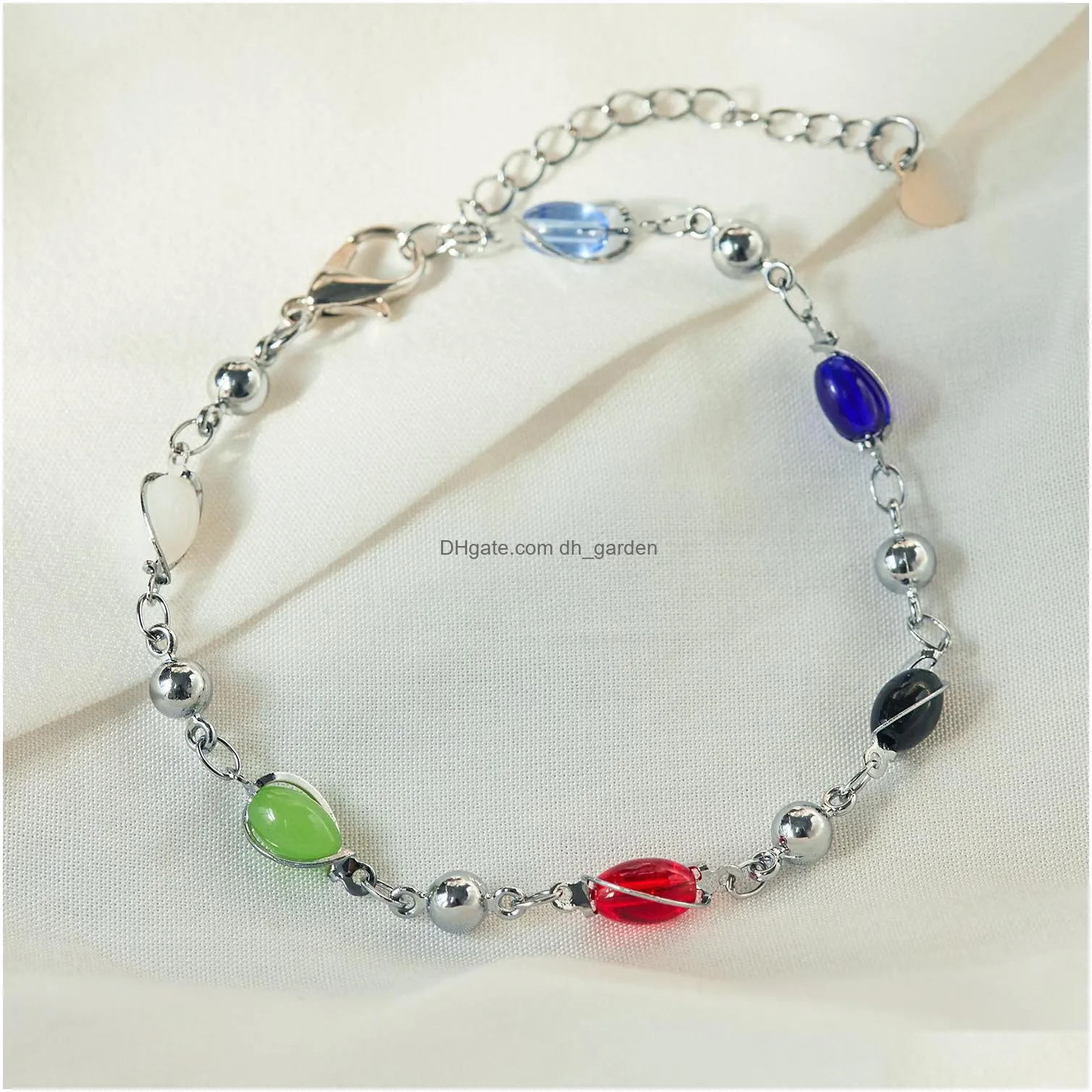 wholesale bracelets european and american geometric oval imitation gem bead chain bracelet versatile lady charms chains