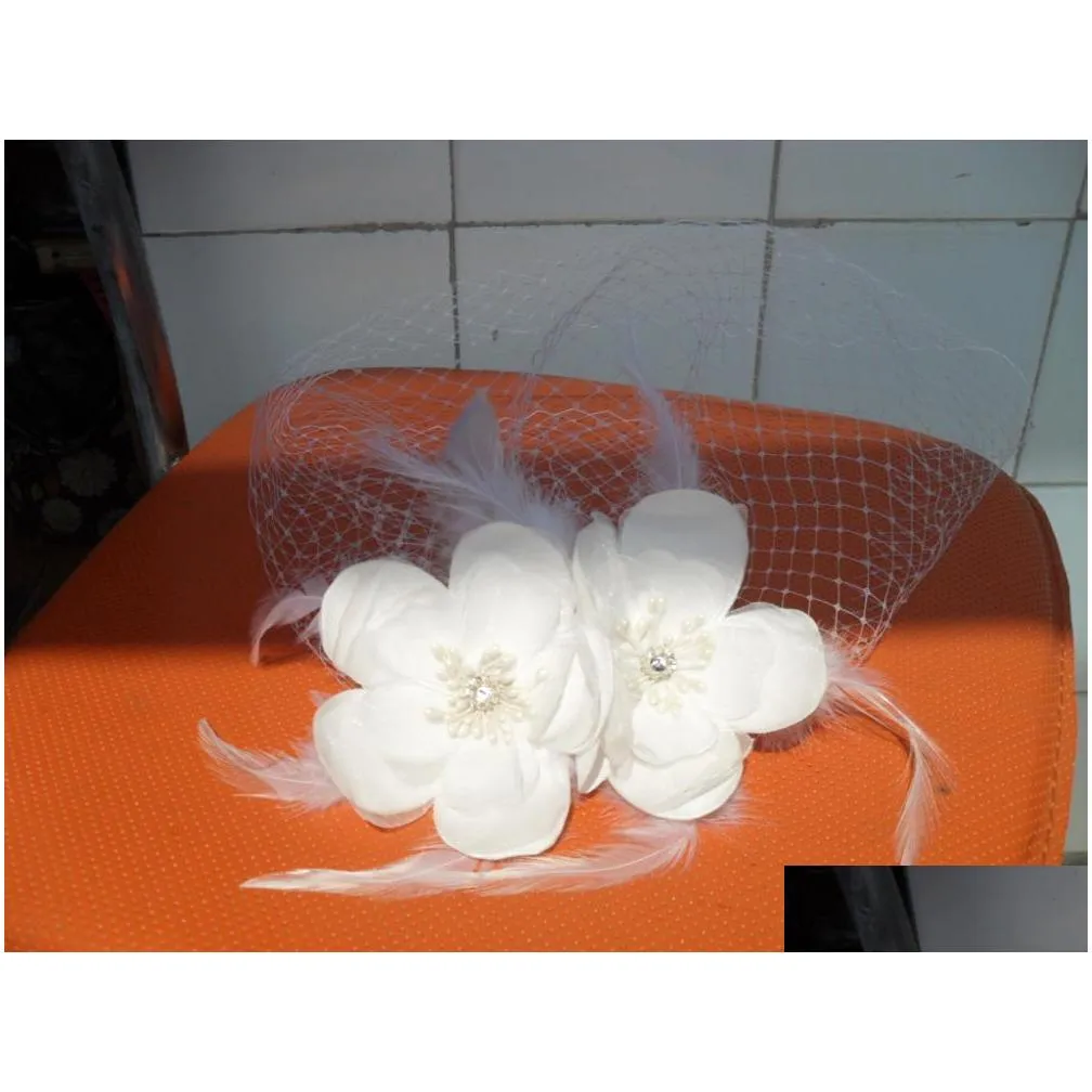 bridal veils flowers rose bird cage veil wedding birdcage netting face short feather flower white fascinator bride hats with