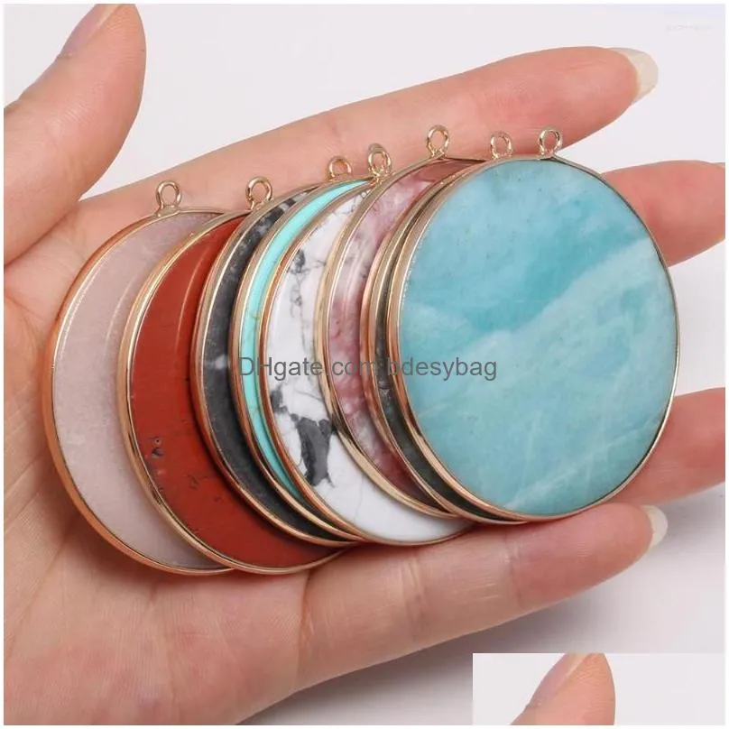 charms natural stone pendants semiprecious round for jewelry making diy accessories fit necklaces bracelet earrings 50x55mm