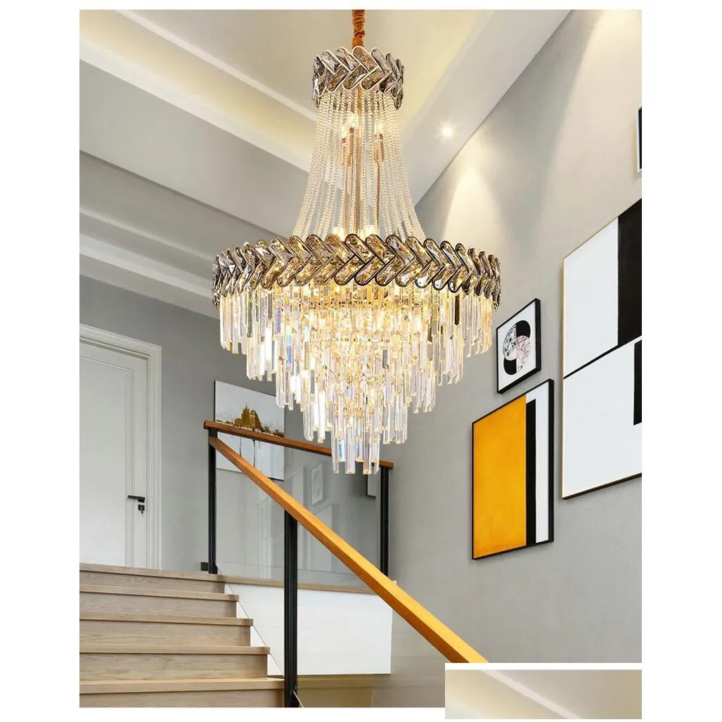 luxury modern crystal chandelier for living room gold loft chain light fixture large staircase cristal lamp home decor lighting