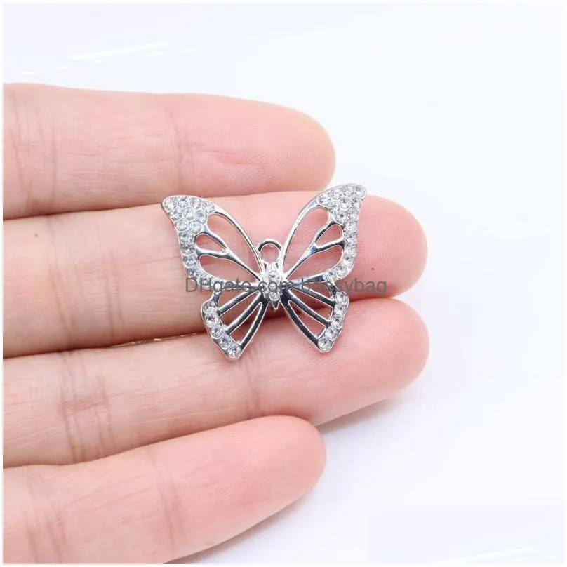 charms eruifa 6pcs 26 20mm butterfly with rhinestone zinc alloy necklace earring womens accessory jewelry girl diy handmade 2