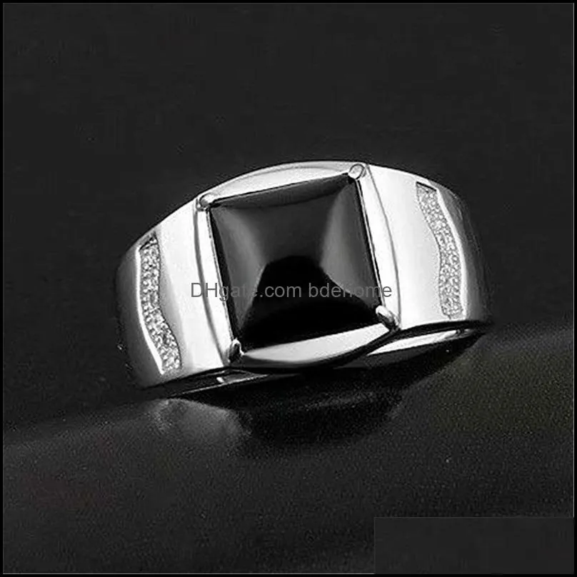mens domineering ring black agate ring for men opening adjustable glossy square black gem live ring jewelry wedding party gift