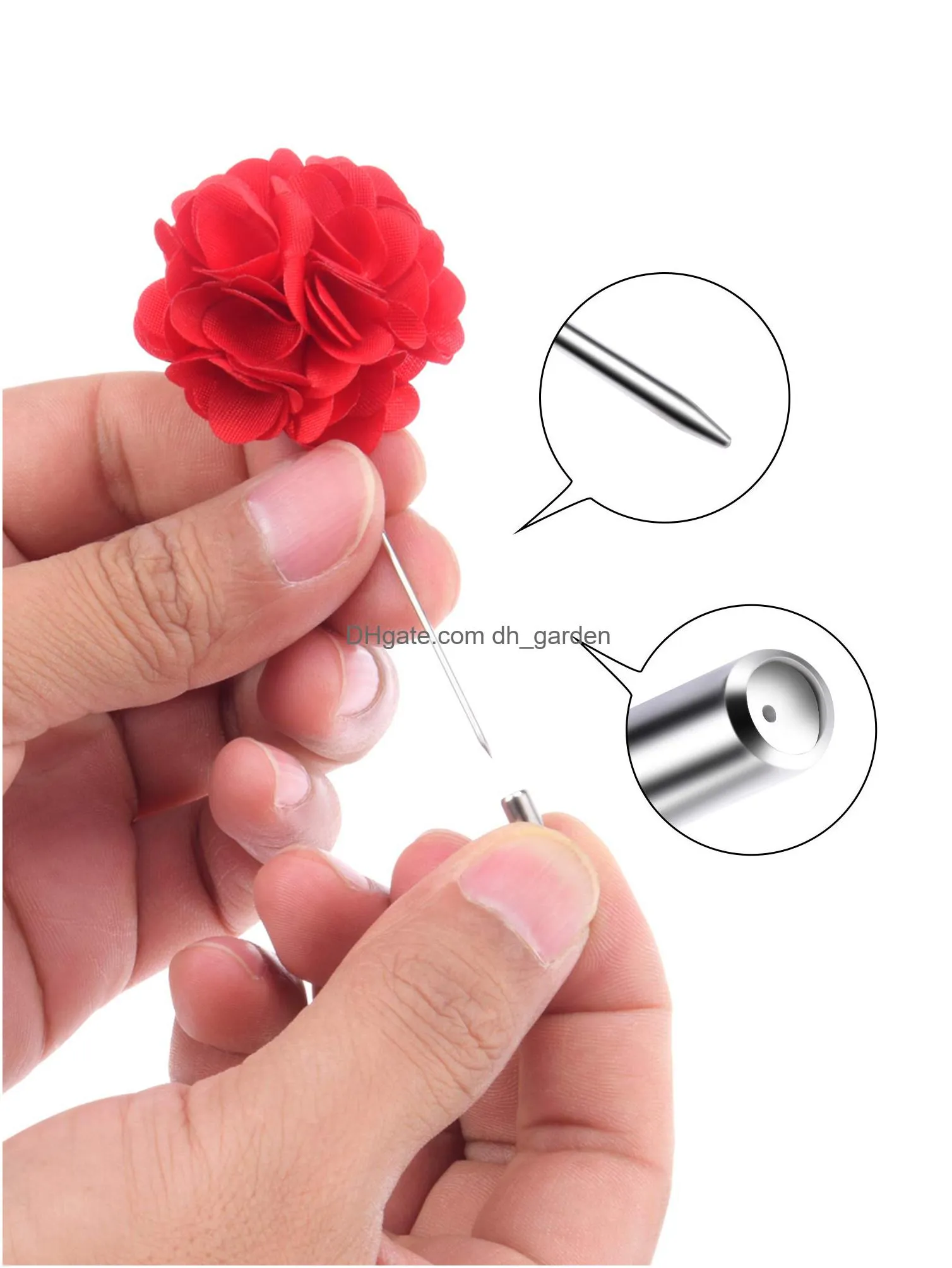 flower mens lapel pins handmade satin boutonniere pin for suit wedding groom with a boxmulticolor 2