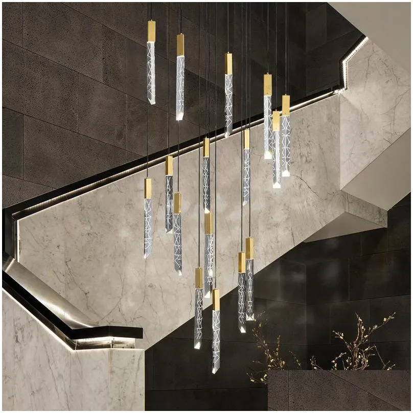 modern loft led chandelier k9 crystal duplex stair chandeliers living room el ceiling luxury pendant lamp apartment lights