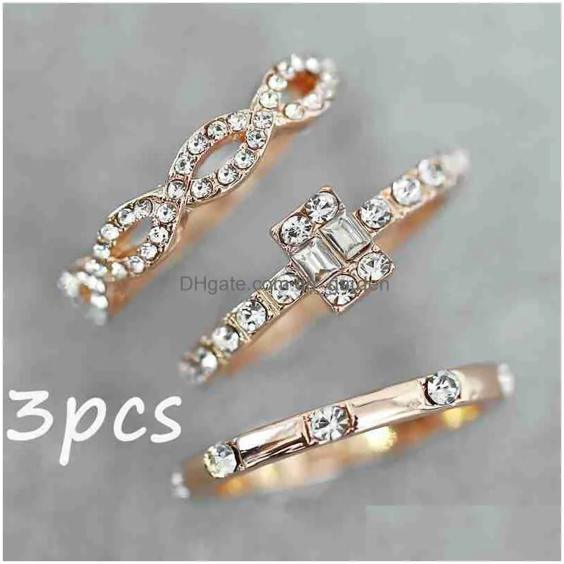 cr jewelry retro flower infinite knuckle rings for women vintage geometric pattern crystal rings set party bohemian jewelry