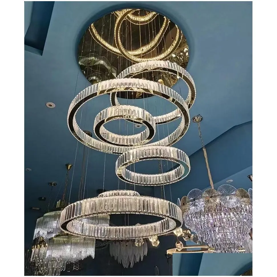 modern stairwell chandelier duplex building crystal villa living room lamps and lanterns simple round staircase long chandeliers