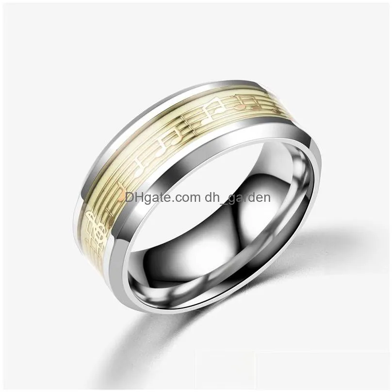 8mm titanium steel new luminous music score ring popular jewelry band rings wholesale