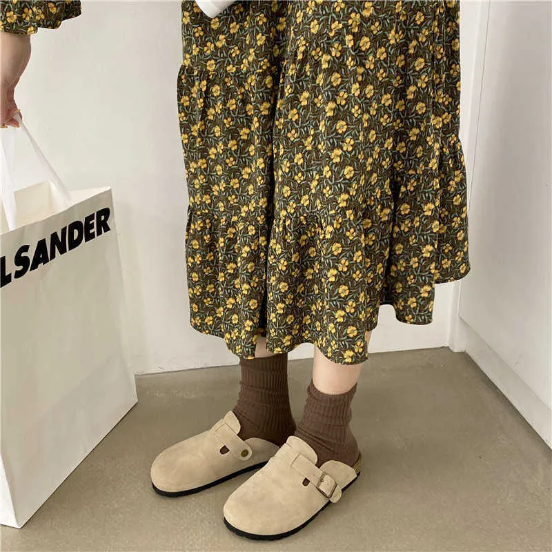 Sandals New New Women's Closed Toe Slippers Cow Suede Leather Clogs Sandals For Women Retro Fashion Beige Garden Mule Clog Slides Girls T230208