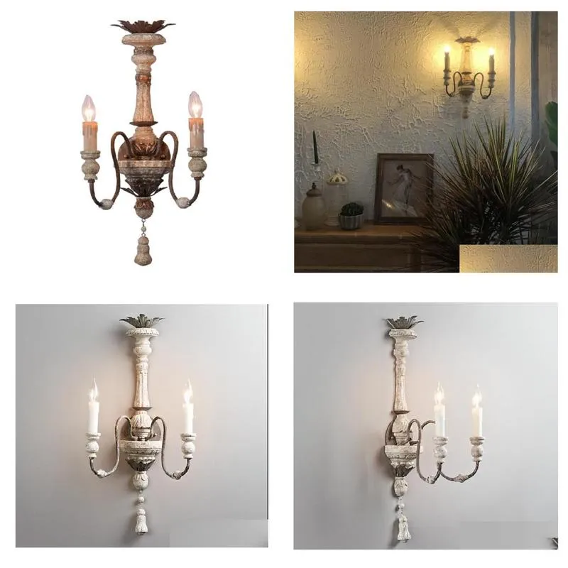 french wall lamps carved vintage wood wall lighting 2 light interior retro sconce for bedroom indoor loft decor hallway