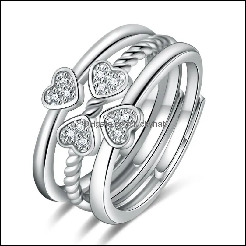 adjustable opening ring lucky flower diamond set ring threeinone split combination set luckyhat