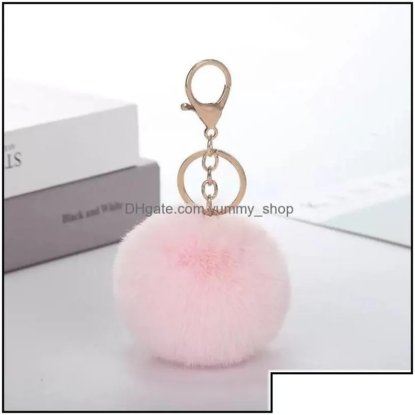 keychains lovely keychains womens pom poms faux rex rabbit fur 8cm ball key chains girl bag hang car ring pendant drop d dhseller2010