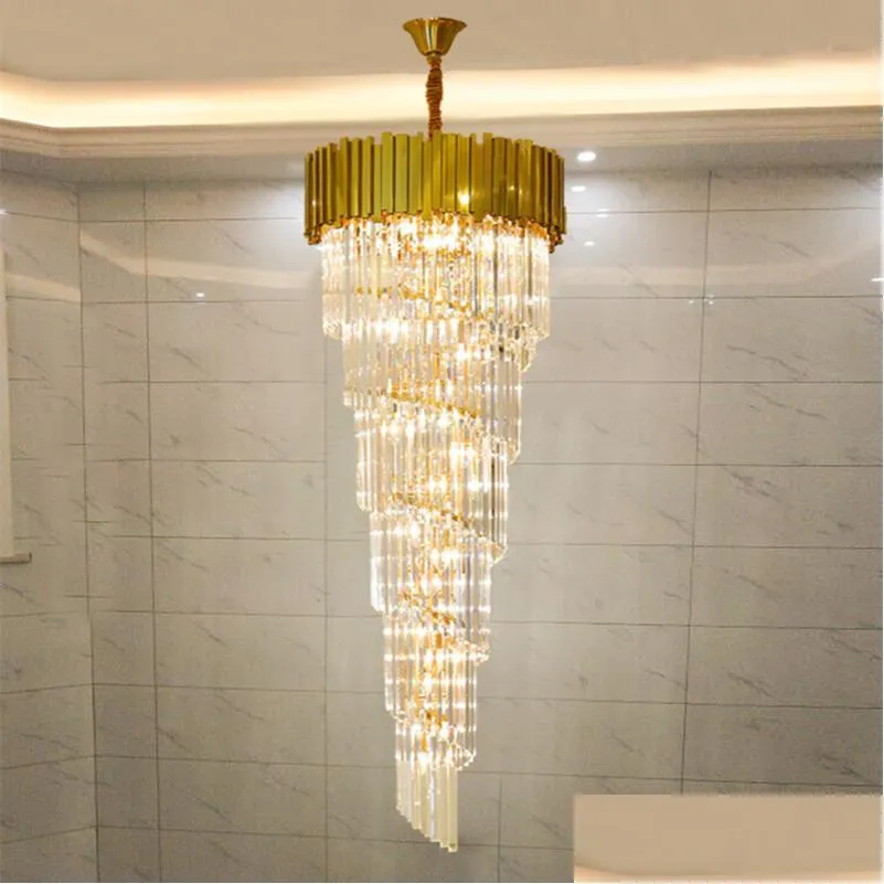 modern crystal chandelier for staicase long villa hanging light fixture large home decor gold stainless steel led cristal lamp