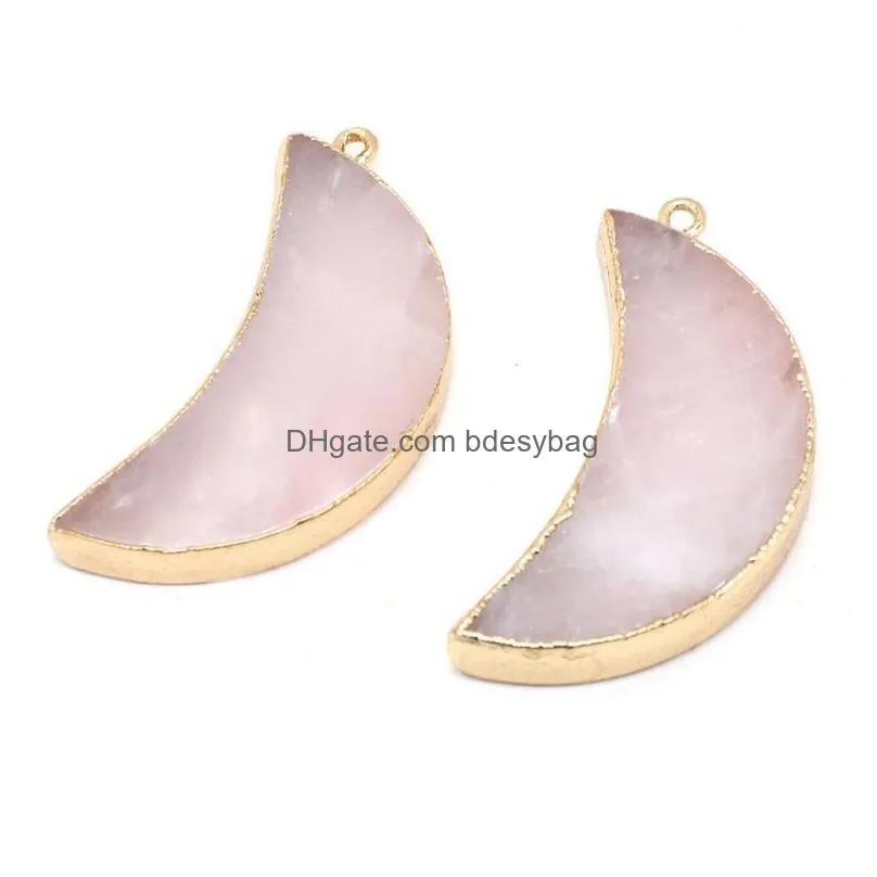 charms natural semiprecious stone pendant moon shape rose quartz diy jewelry making necklace bracelet giftcharms