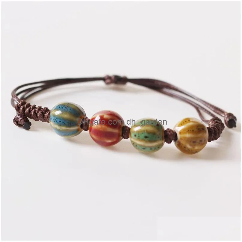 wholesale amazing handwoven bead bracelet with national wind bracelet jingdezhen coloured glaze ceramic beads jewelry shipping