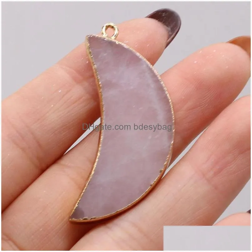 charms natural semiprecious stone pendant moon shape rose quartz diy jewelry making necklace bracelet giftcharms