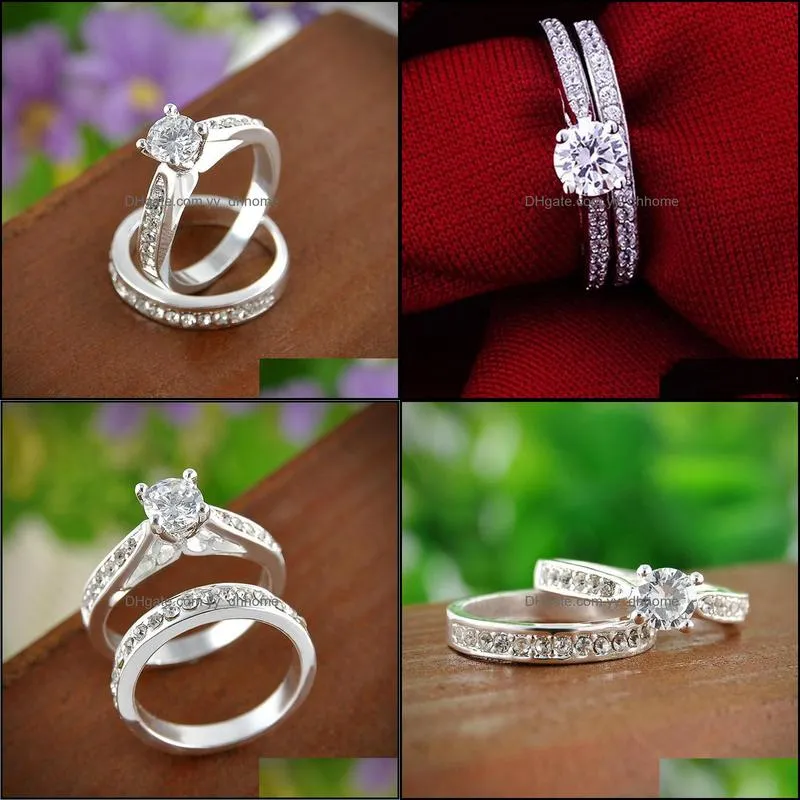 pretty rings set for women men bijoux femme fashion jewelry crystal engagement wedding rings set