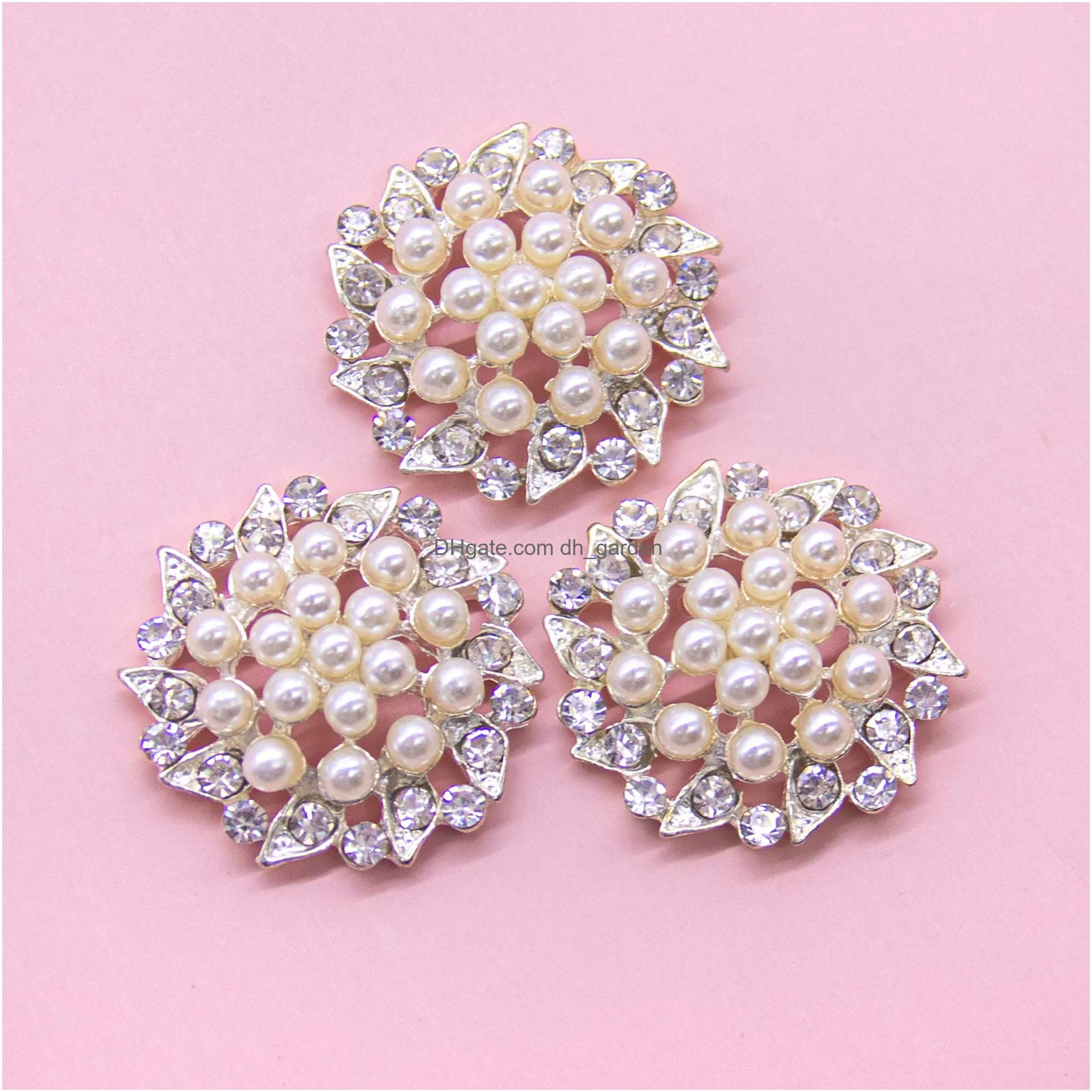 auear faux rhinestone pearl flower buttons fashion silver crystal bling button brooches for women home jewelry making wedding party diy craft decoration