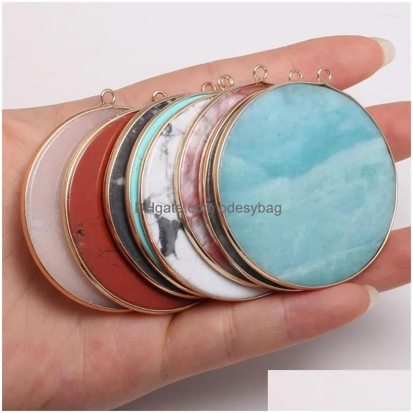 charms natural stone pendants semiprecious round for jewelry making diy accessories fit necklaces bracelet earrings 50x55mm