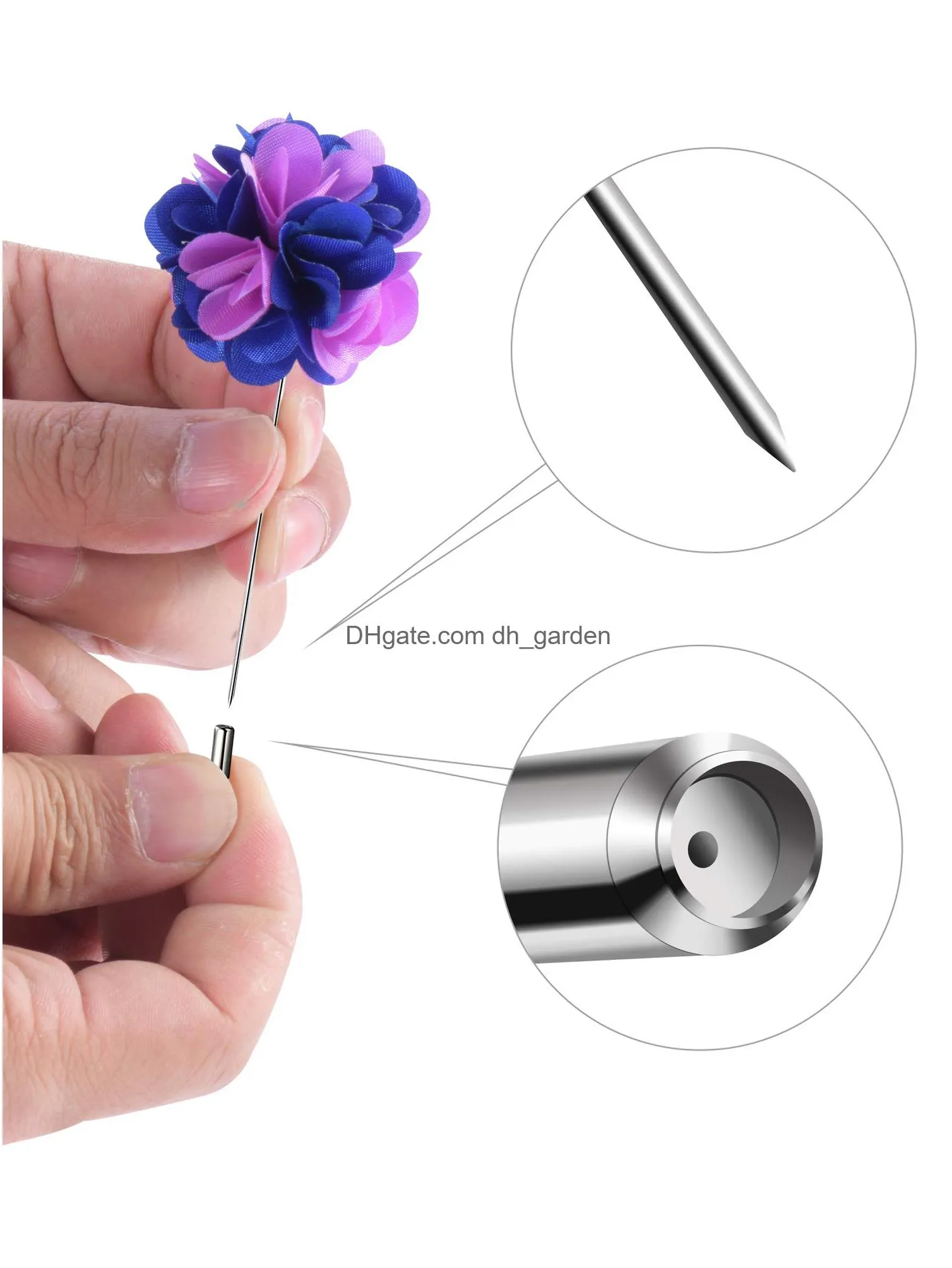 flower mens lapel pins handmade satin boutonniere pin for suit wedding groom with a box multicolor 3