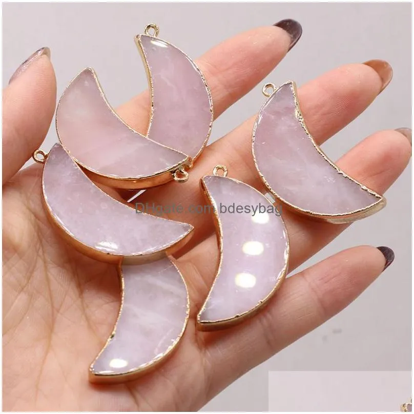 charms natural semiprecious stone pendant moon shape rose quartz diy jewelry making necklace bracelet giftcharms