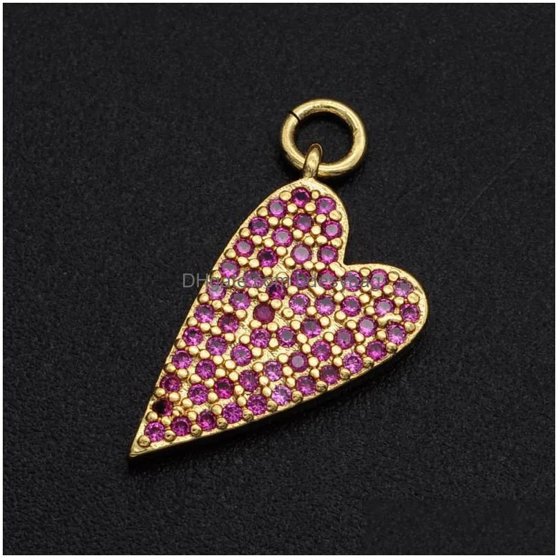 charms 10x17mm red cz zircon diy jewelry heart charm pendant wholesale bracelet making fashion jewellery pendantscharms