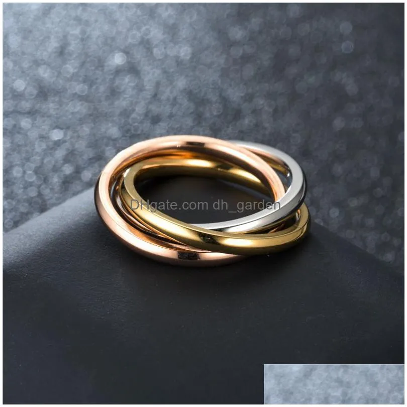 japan and south korea stainless steel fashion band rings classic style three generation three color 3 rings buckle ring source factory direct