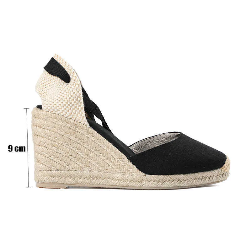 Sandals Womens Summer Espadrille Heel Wedge New Sapatos Mulher Mujer Sandals Sapato Feminino Closed Toe Shoescross-tied Rubber Lace-up T230208