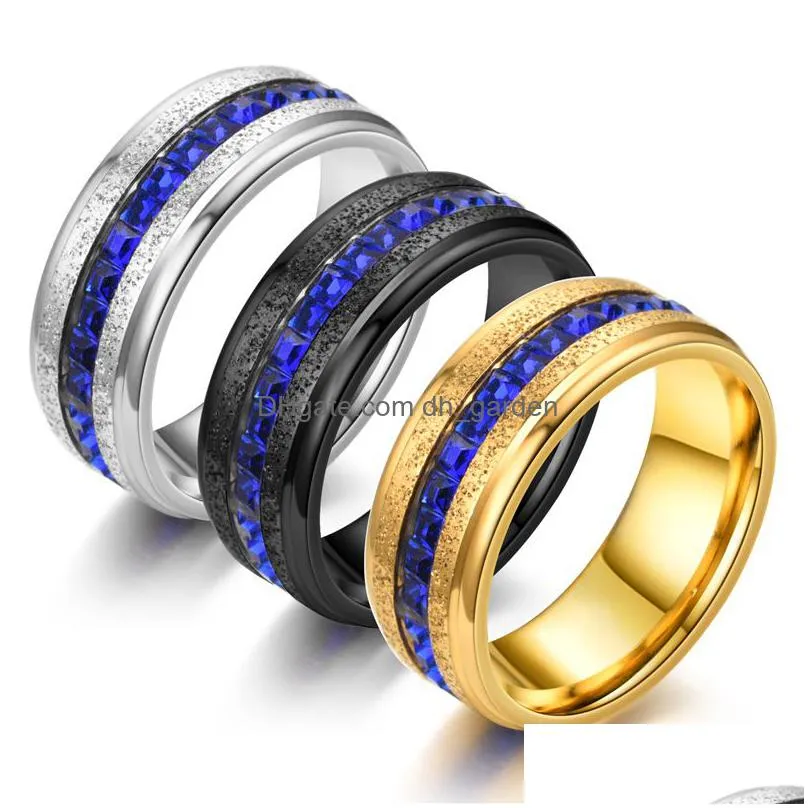 new stainless steel ring with side stones blue azzling single row square diamond excellent direct sales from source manufacturers