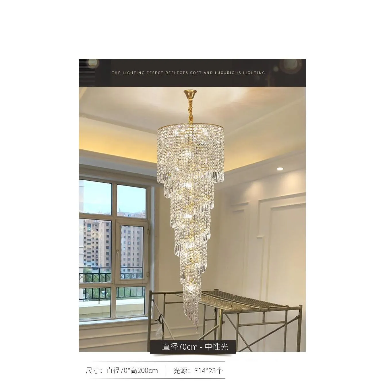 luxury staircase chandelier lighting gold home decor crystal lamp spiral design hallway lobby long suspension light fixture