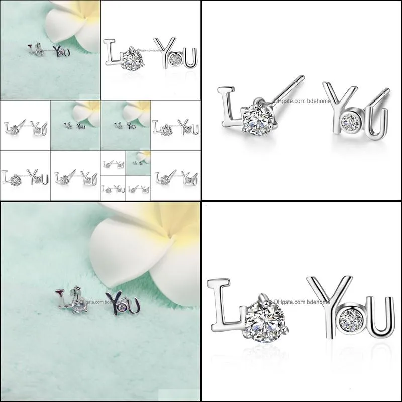 imitation 925 sterling silver chic silver jewelry imitation diamond cubic zirconia earrings love you stud earring