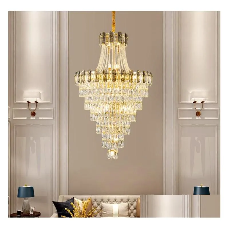 e14 luxury crystal chandelier duplex building hollow living room lamp large drop hanging light simple modern villa hall