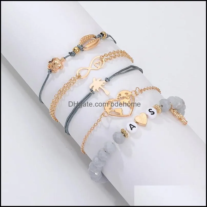 bracelets sets fashion letters shell bracelet 5 piece set combination jewelry creative acrylic beads bracelets