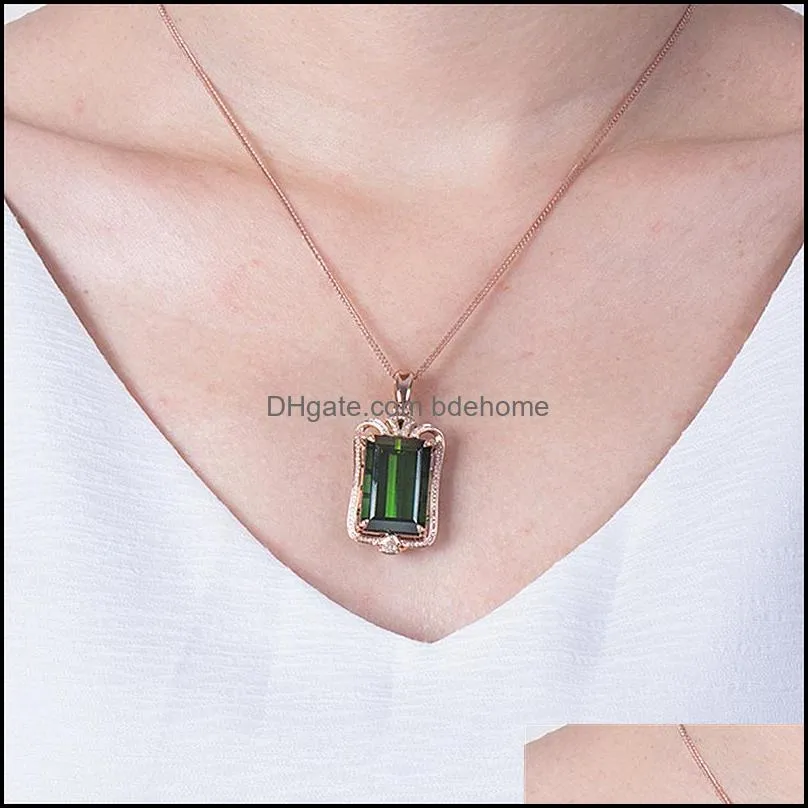 luxury green tourmaline pendant necklace brazilian natural emerald pendant 18k rose gold emerald necklace jewelry gift