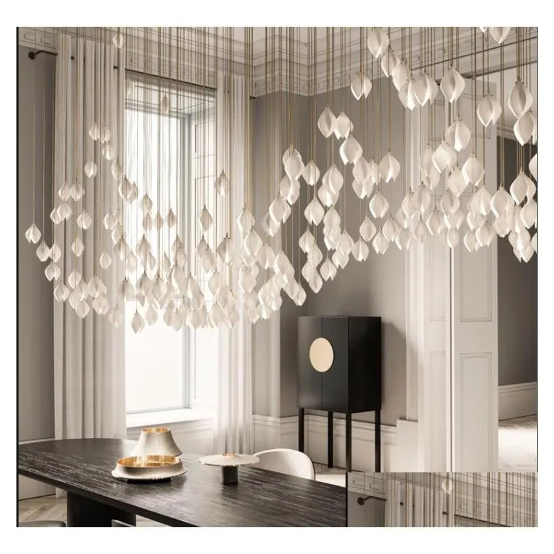 modern ceramics petals led pendant lamp lights lustre el lobby villa loft decor living room home stairs hanging light fixture