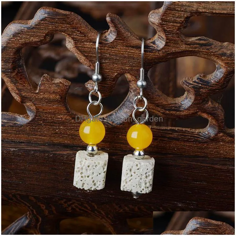 original volcanic stone square bead earrings national style headwear lava earrings retro style classic agate earrings