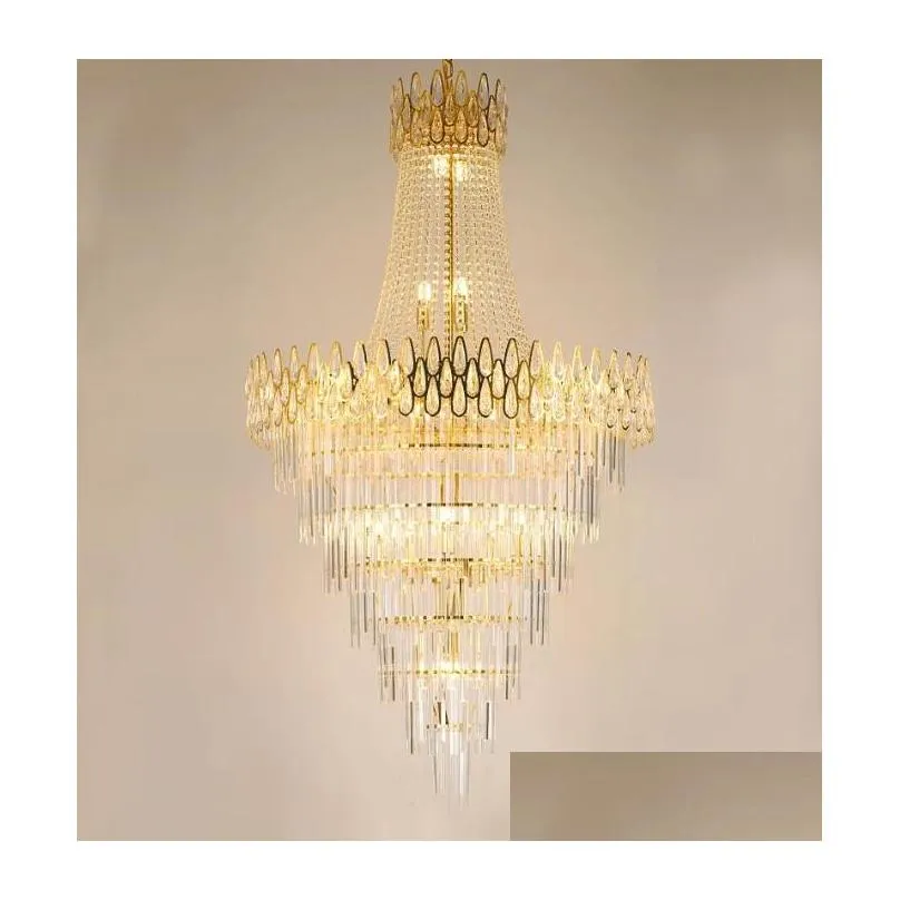  luxury crystal light chandelier for staircase modern loft chain lighting fixtures home decoration gold led cristal lamps