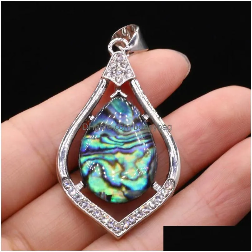 charms natural abalone shell pendant drop shape alloy crack beads shells pendants for women jewelry making diy necklacecharms