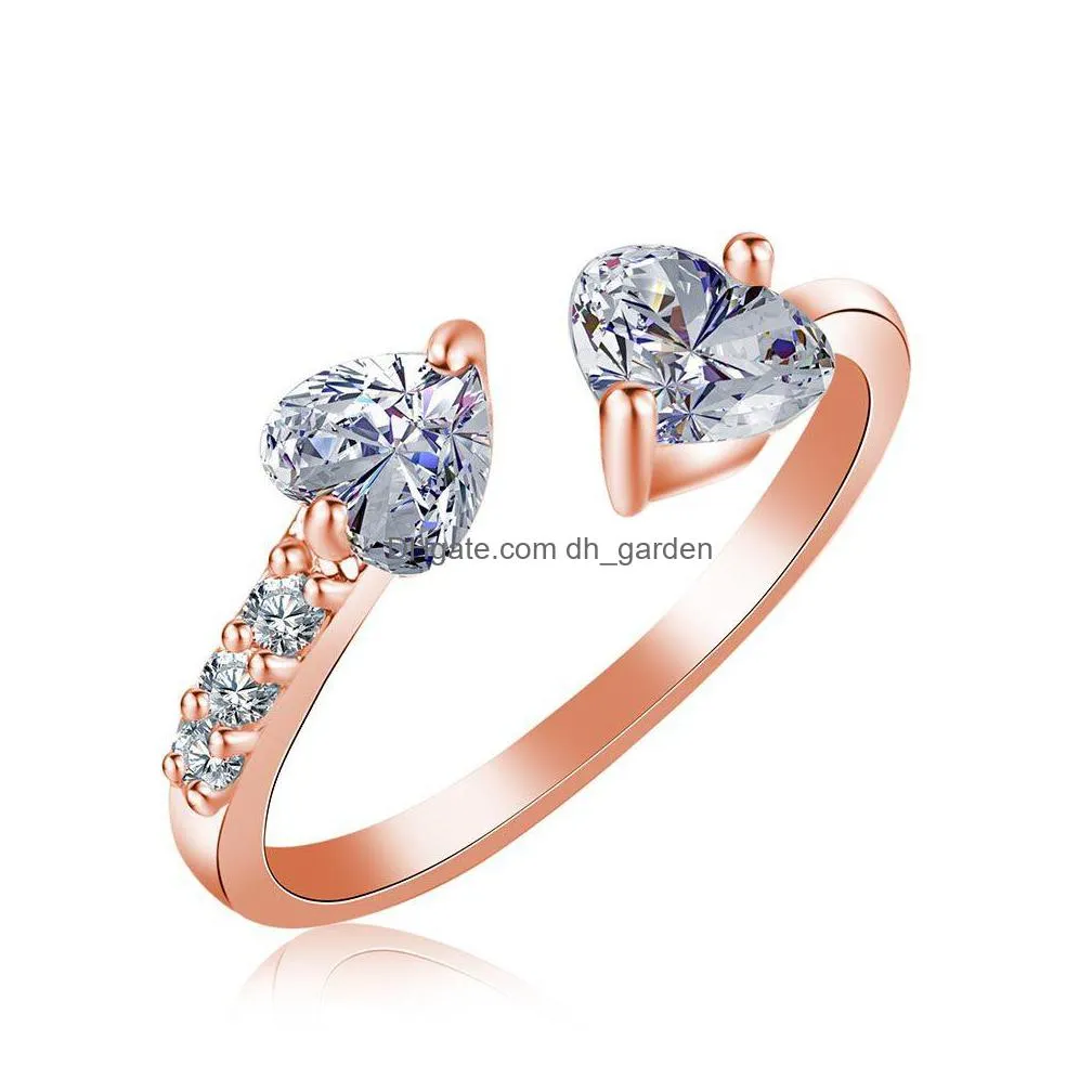 christmas hand decoration ring gift korean version double heart full diamond opening rings one size zircon womens ring