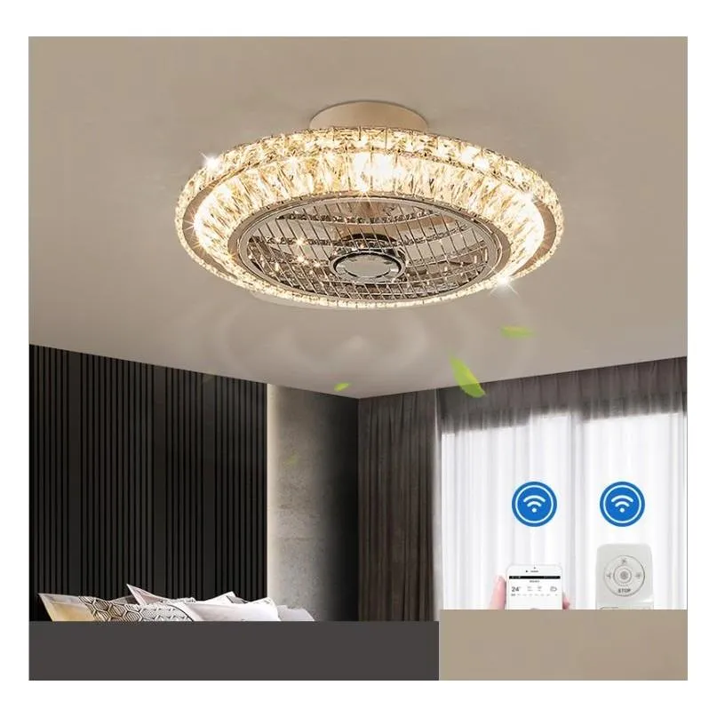 bluetooth crystal smart modern led ceiling fan lamps with lights app remote control ventilator lamp silent motor bedroom decor