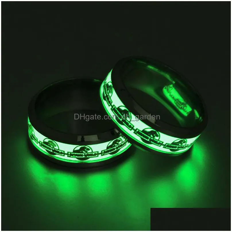 8mm titanium steel new luminous dinosaur world ring popular jewelry fluorescent band rings designer wholesale