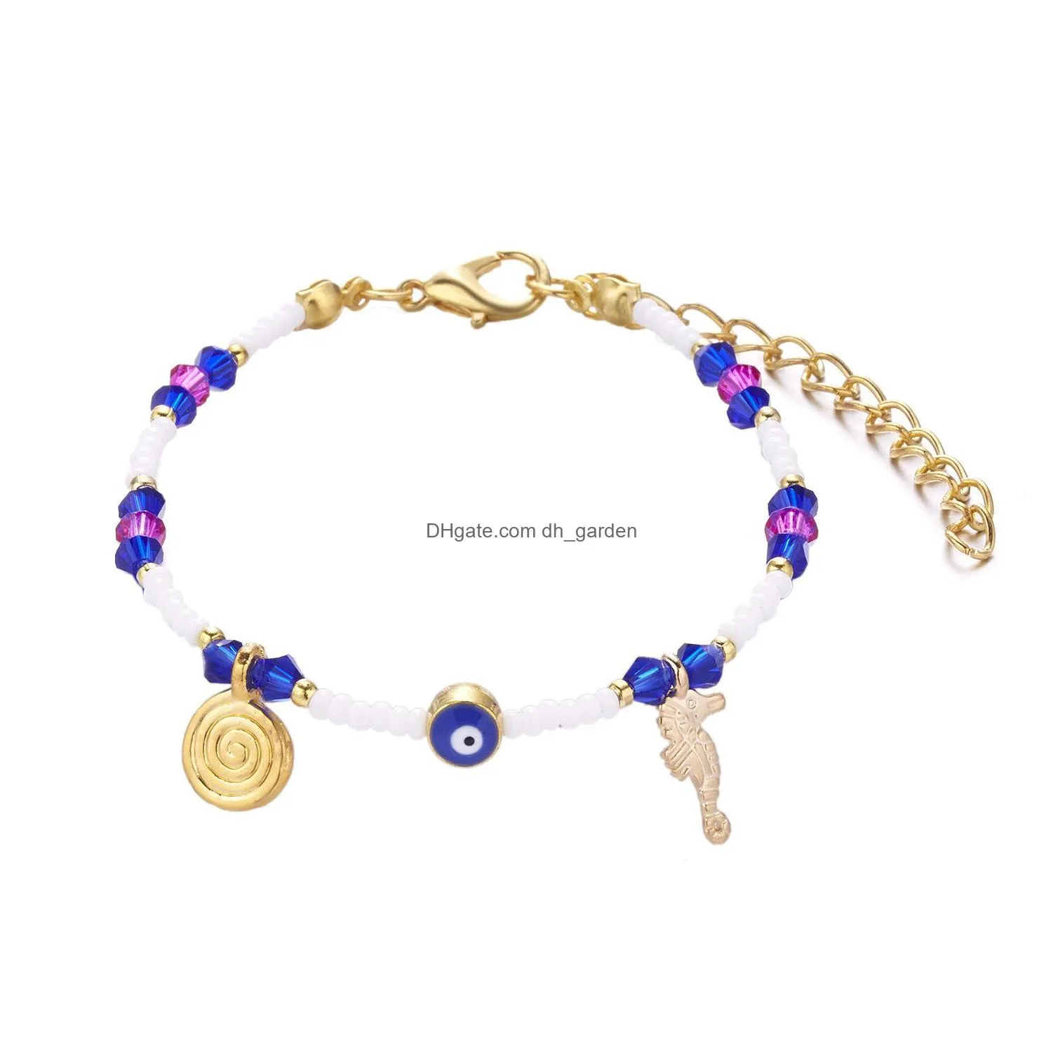 evil eye bracelet rice beads strands seahorse palm circle winding blue eyes charm bead alloy bracelets