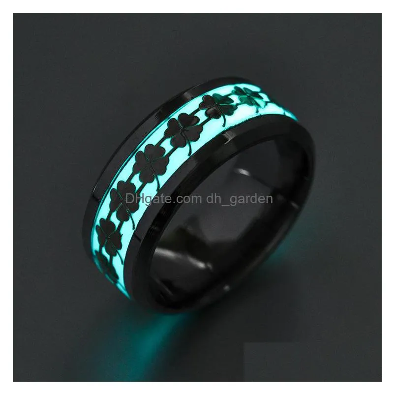 8mm titanium steel new luminous clover ring popular jewelry fluorescent band rings designer wholesale