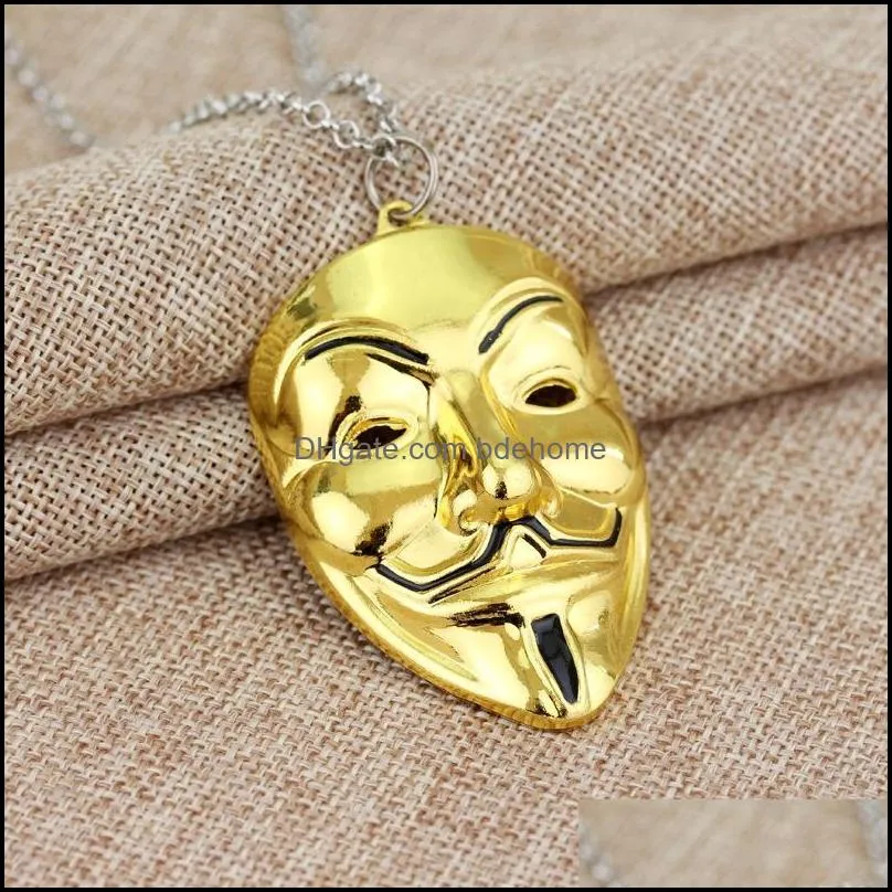 hip hop jewelry v for vendetta mask necklace men jewelry novel charm pendant necklace cuban link chain metal jewelry mens necklaces