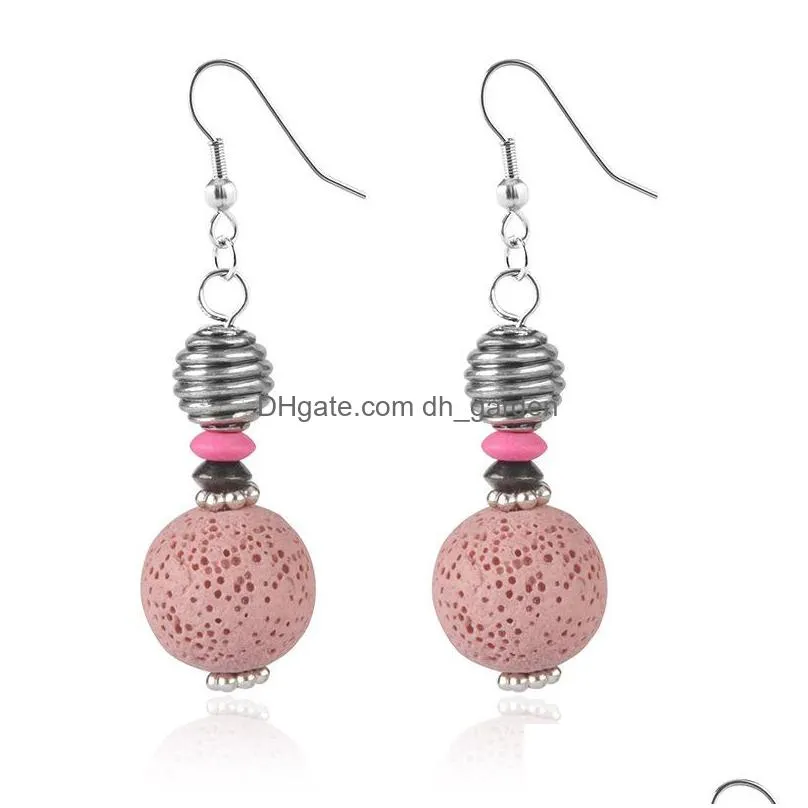 wholesale original volcanic lava stone round bead earrings national style headwear earrings retro style classic earrings