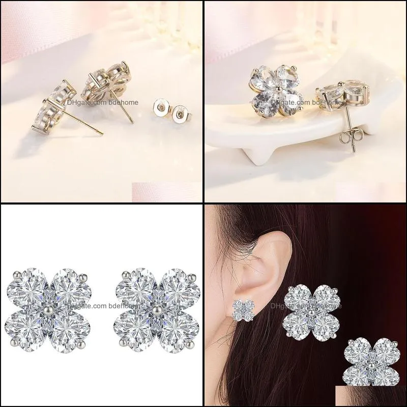 flower silver earrings for woman jewelry fashion brand jewelry lucky stud earrings