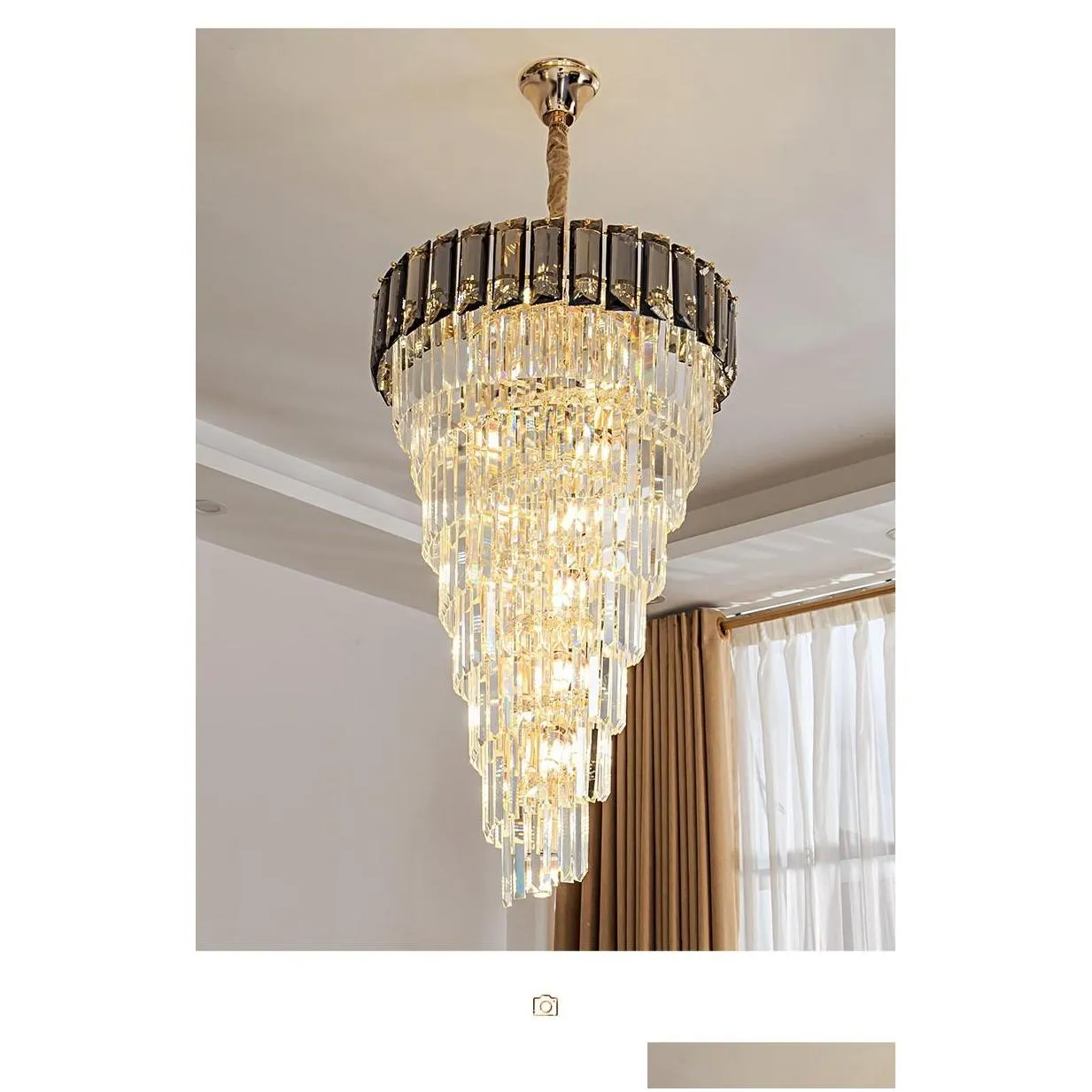 led e14 luxury crystal golden long chandelier duplex building hollow hanging light fixture large lamp modern villa hall stairs